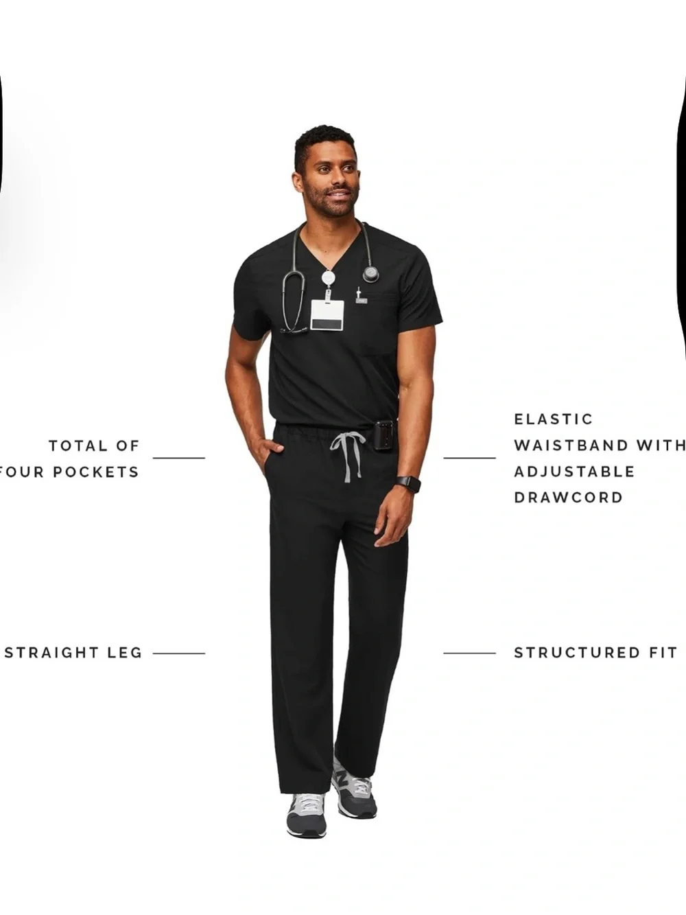 Figs Men’s Black Pisco Basic Scrub Pants Straight Leg FIONx Fabric| Size: small